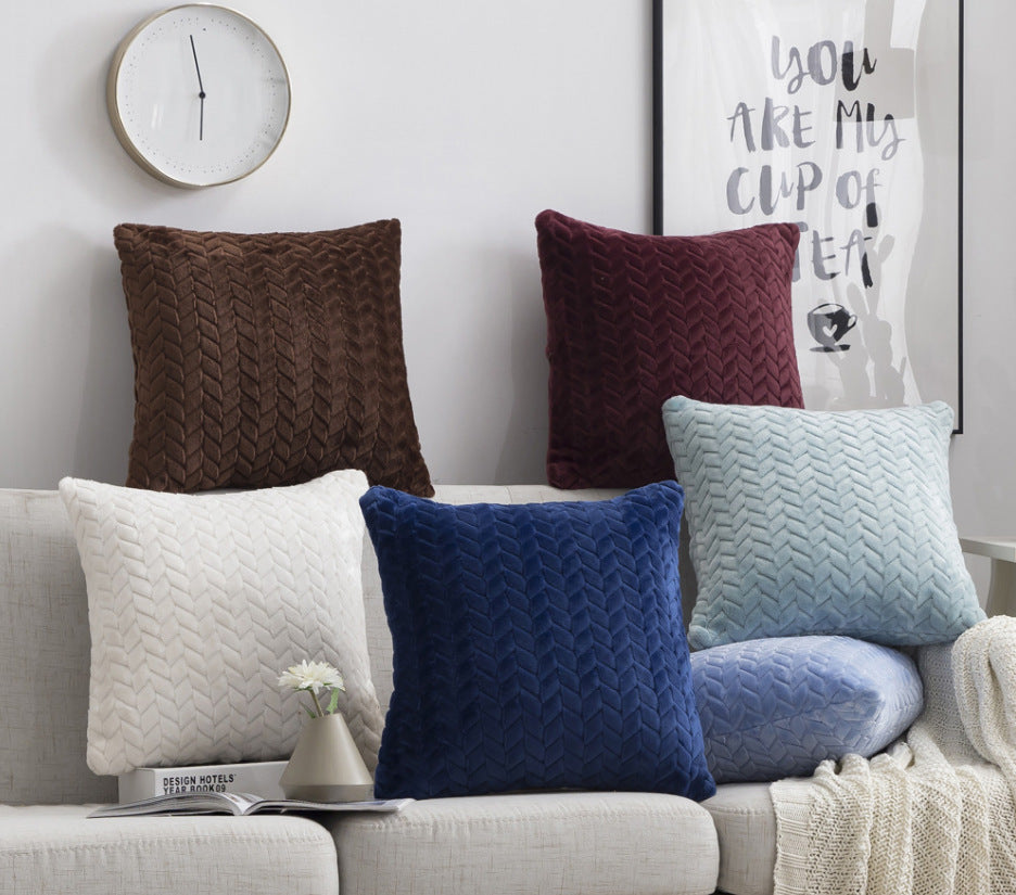 Funda de cojín de franela con hojas y flores - Funda de cojín moderna de terciopelo para sofá