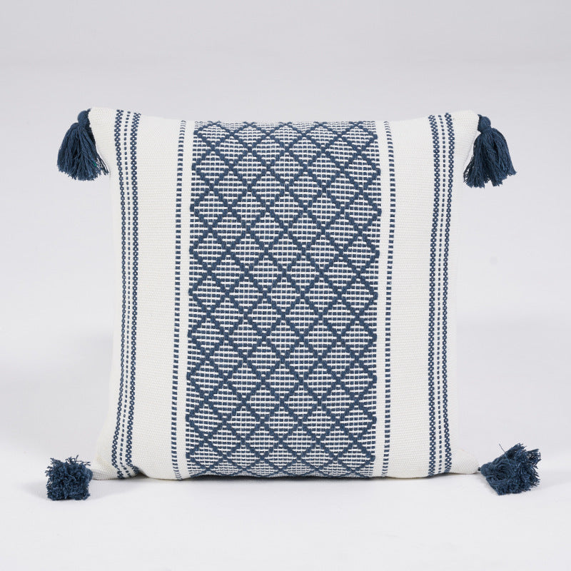 Geometric Woven Jacquard Tassel Cushion Cover
