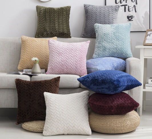 Funda de cojín de franela con hojas y flores - Funda de cojín moderna de terciopelo para sofá