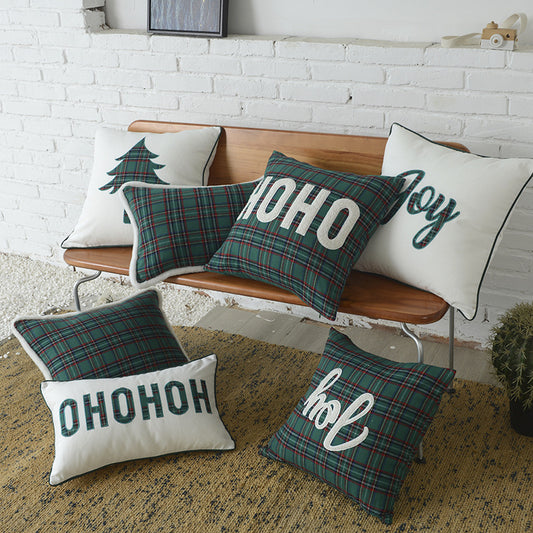 Green Plaid Polyester and Cotton Pillow Cover for the Holidays