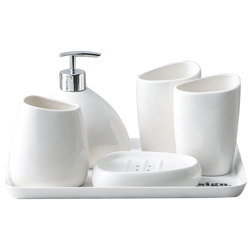 Prosty Biały Porcelanowy Zestaw Łazienkowy Pięcioelementowy