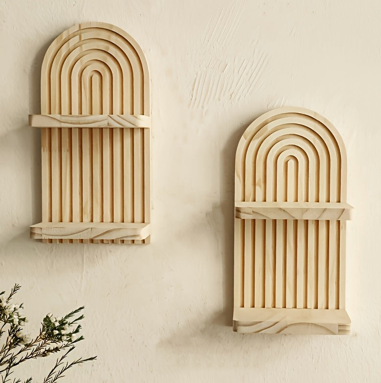 2 Imitation Wood Wall Shelves with Curved Edges