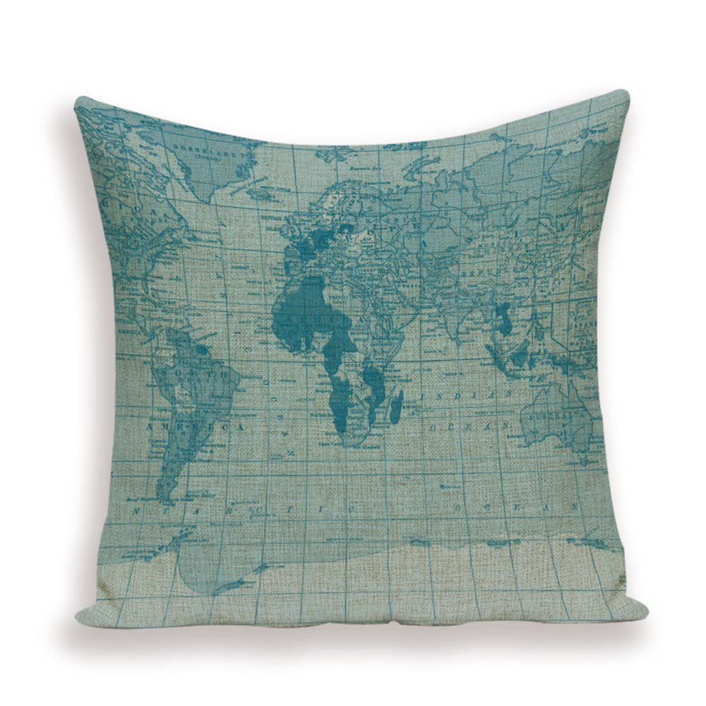 Nueva funda de almohada retro con diseño de mapa del mundo europeo