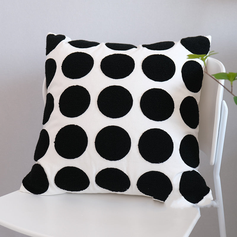 Black and White Embroidered Pillow - Modern and Simple Design