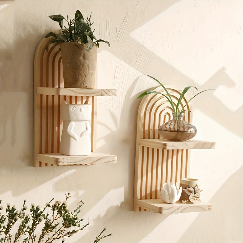 2 Imitation Wood Wall Shelves with Curved Edges