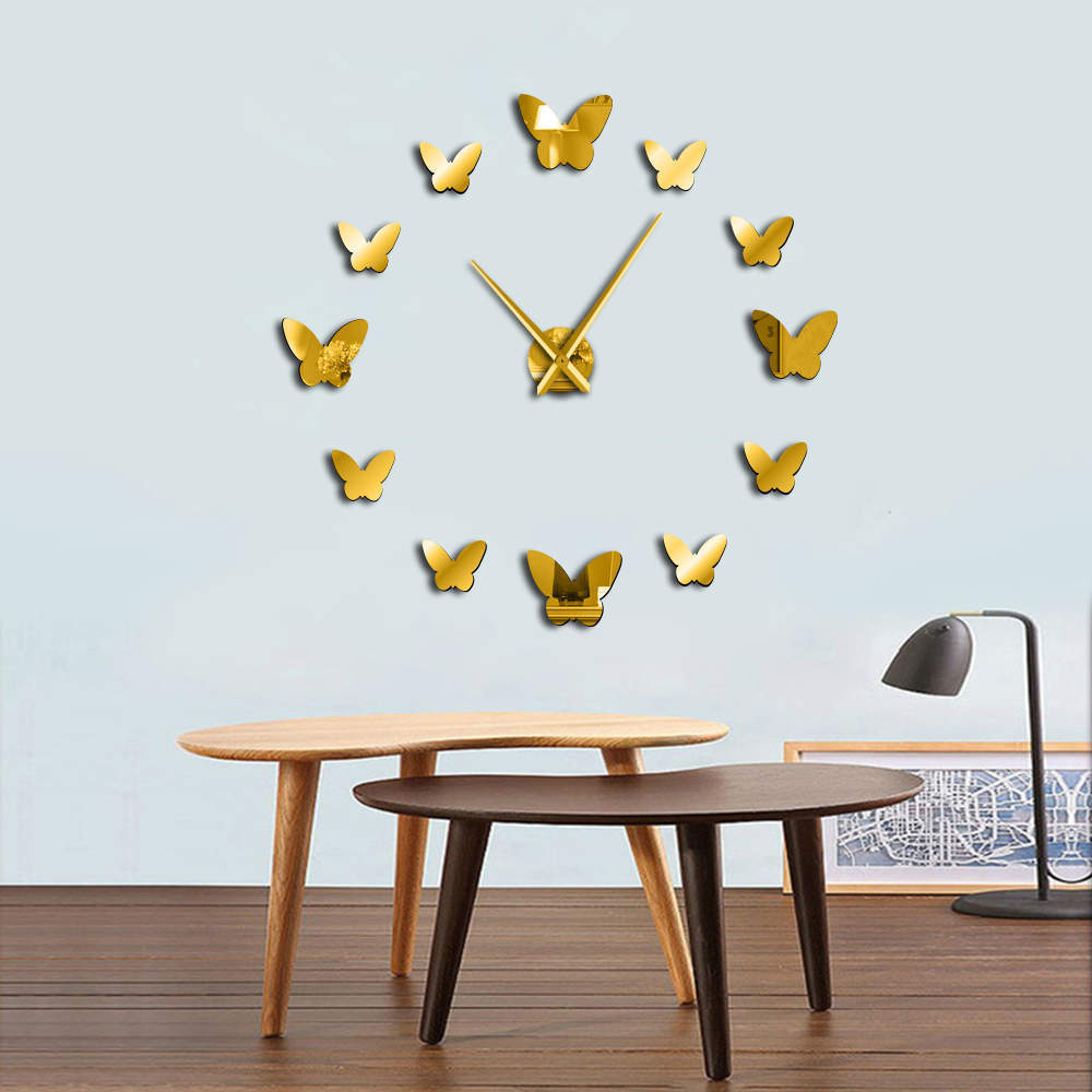 3D Lusterko Motyl Zegar Ścienny - Elegancka Dekoracja do Salonu i Sypialni