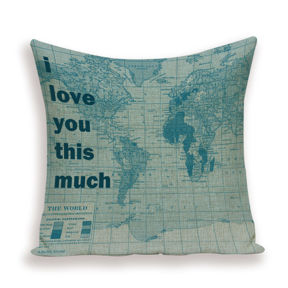Nueva funda de almohada retro con diseño de mapa del mundo europeo