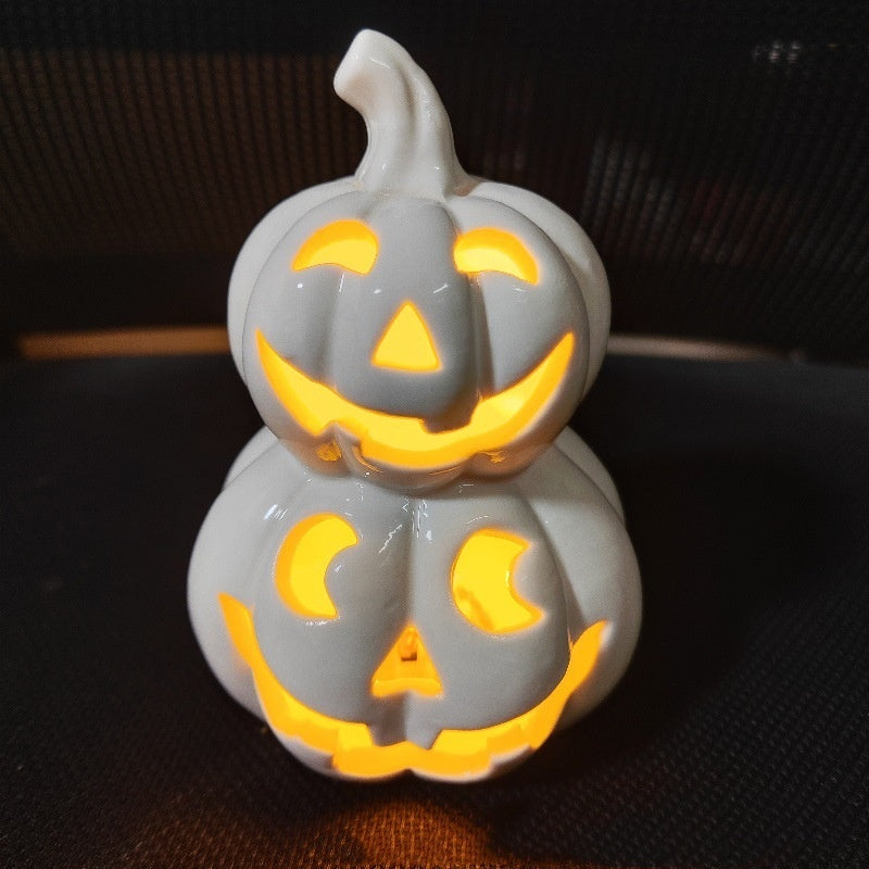 Halloween Pumpkin Ceramic Lamp with Skull