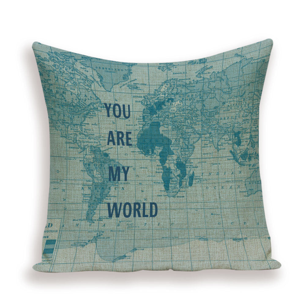 Nueva funda de almohada retro con diseño de mapa del mundo europeo