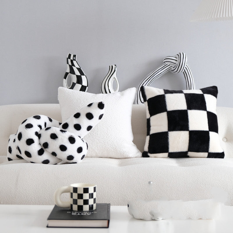 Black and White Embroidered Pillow - Modern and Simple Design
