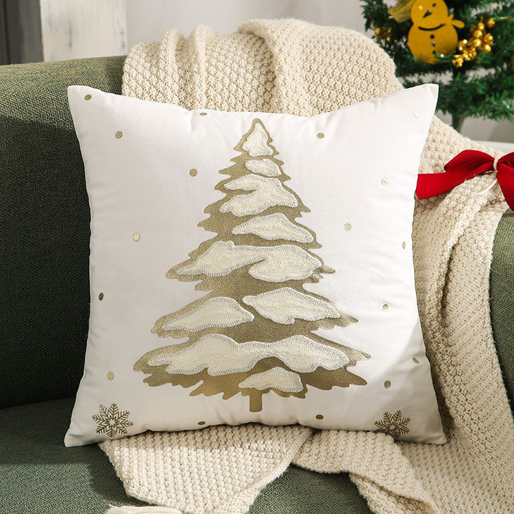Pillowcase with Embroidered, Gilded Christmas Tree