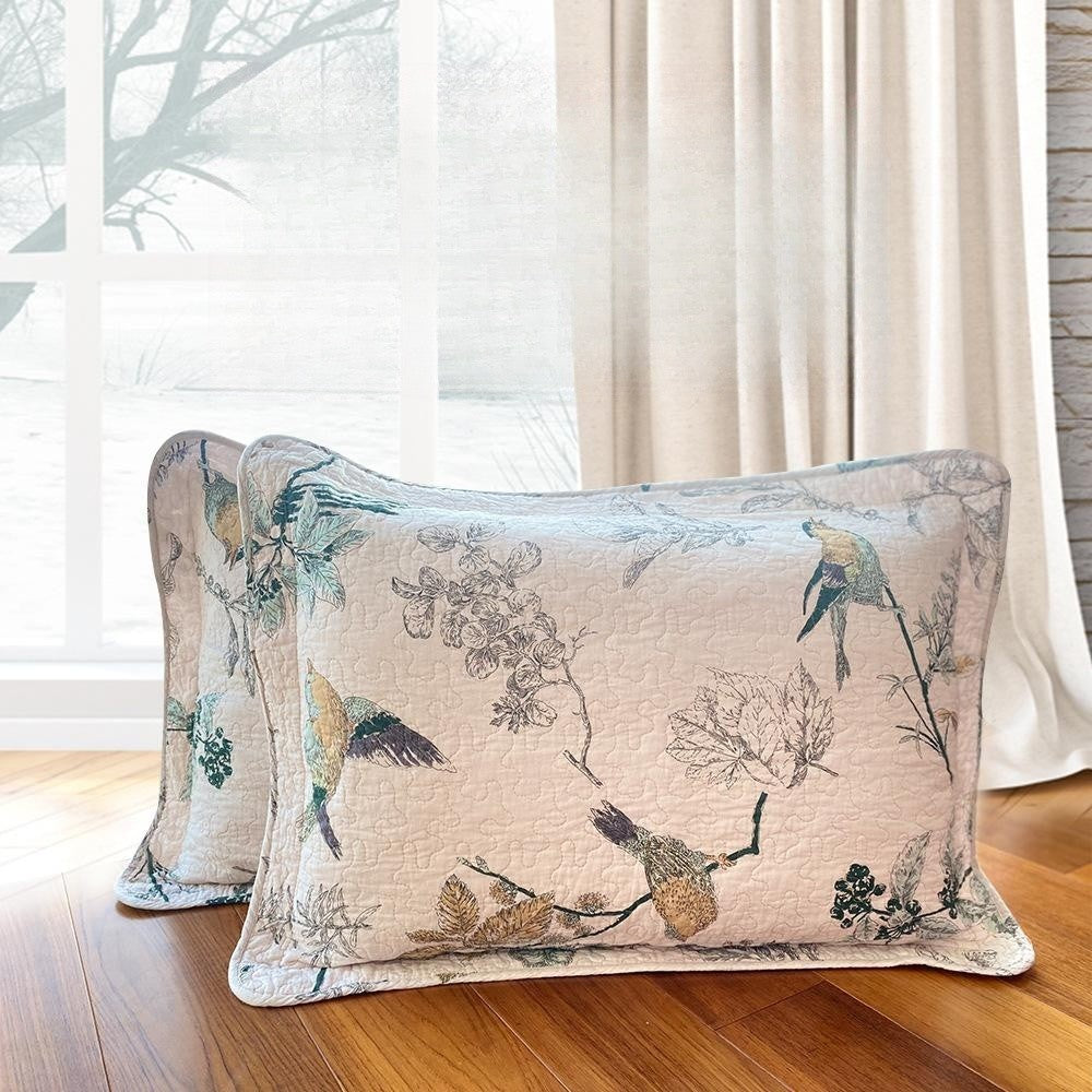 Funda de almohada bordada y acolchada de algodón con flores