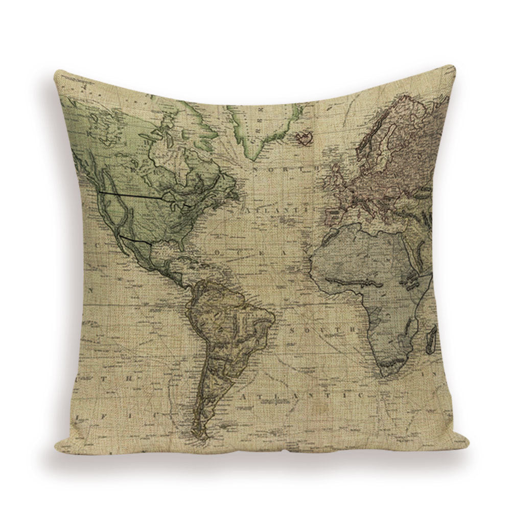 Nueva funda de almohada retro con diseño de mapa del mundo europeo