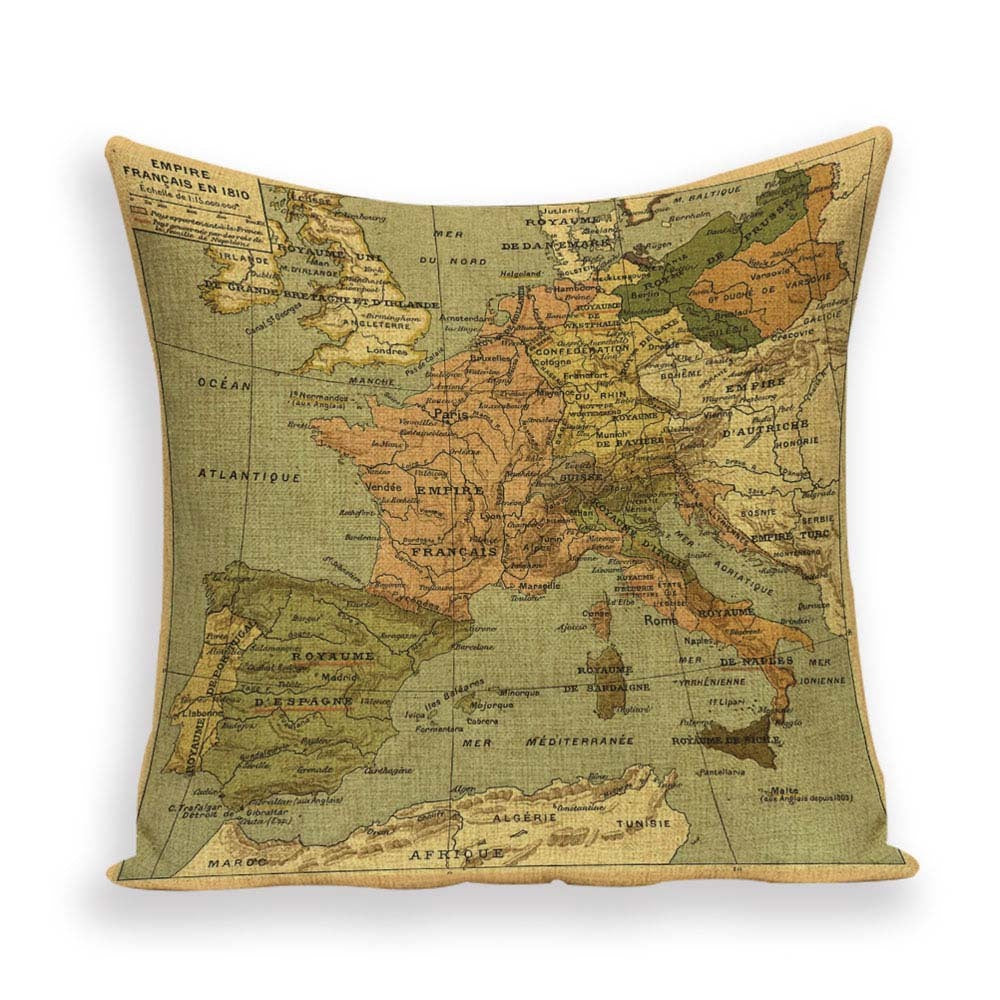 Nueva funda de almohada retro con diseño de mapa del mundo europeo