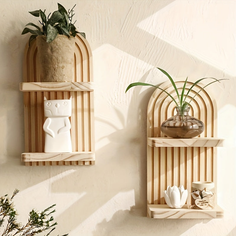 2 Imitation Wood Wall Shelves with Curved Edges